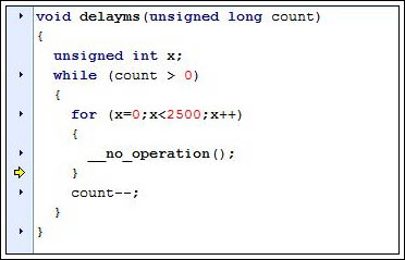 图6. 在delayms()函数中，代码停止运行