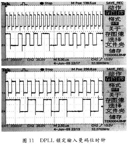 示波器扑捉到DPLL锁定输入的曼彻斯特码位时钟的波形