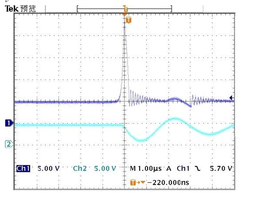 图B1: 前端没有TVS时过温保护瞬间。