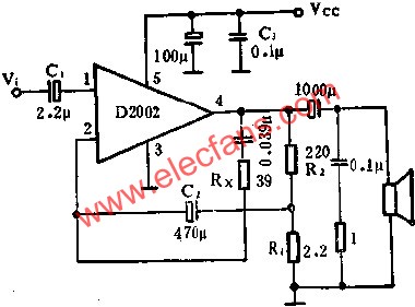 D2002(8W)音频功率放大电路的应用  www.hzfubeitong.com