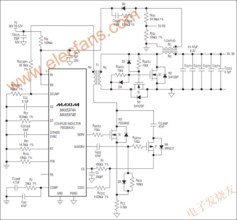 MAX5974宽输入电压范围、有源钳位、电流模式PWM控制器 www.hzfubeitong.com