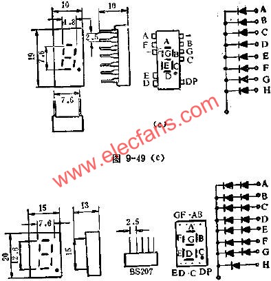 LED数码管的管脚外引线排列电路图  www.hzfubeitong.com