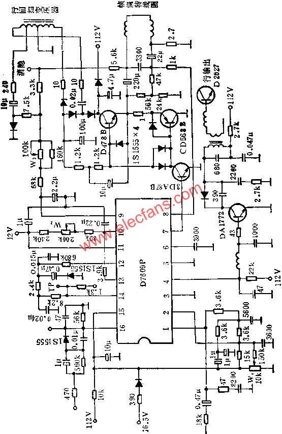 D7609P行场扫描电路的应用电路图  www.hzfubeitong.com