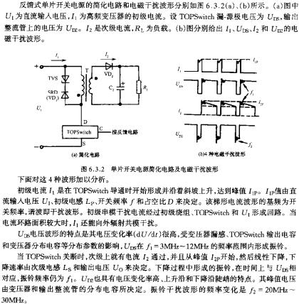 单片开关电源简化电路及电磁干扰波形