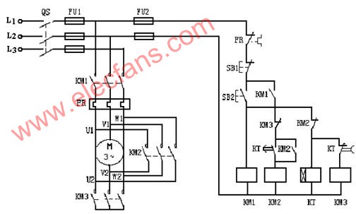 三个接触器控制的星形-三角形降压起动的控制线路