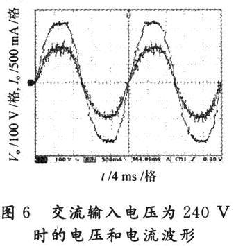 交流输入电压为240V时的电压和电流波形