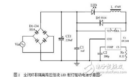 全闭环非隔离降压恒流LED射灯驱动电源示意图