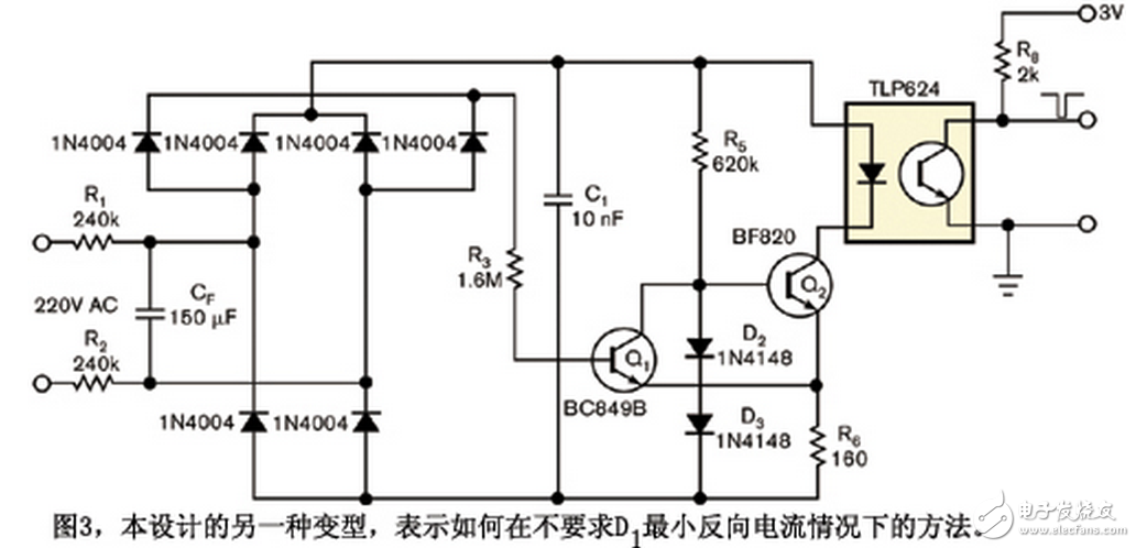 在几乎所有交流周期内，除接近零交越点以外，Q1都是on，而Q2为off。因此，接近零交越点时，施密特触发器Q1与Q2的状态翻转，Q2使电容C1恒流放电，因为由Q2、D2、D3、R5和R6构成的电路将电流稳定在I = （2 × VD - VBE2） / R6，其中VD是在D2或D3上的压降，而VBE2为Q2的基射电压。