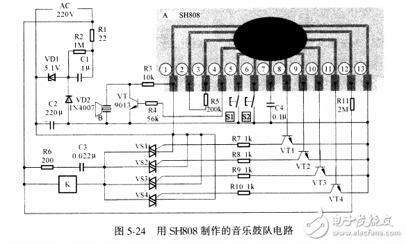 基于SH808音乐鼓队电路设计