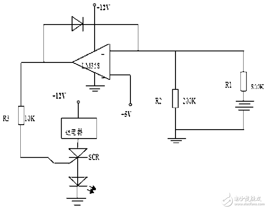 基于LM358的25kV高压电源可控硅一继电器过压保护整体电路