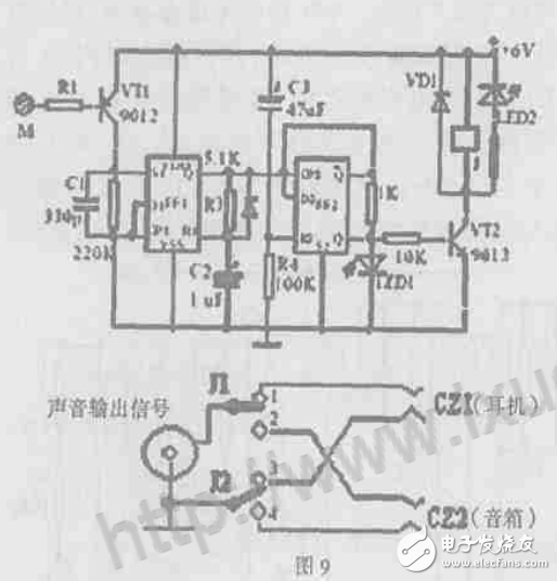 CD4013构成音频线路输出双路转换器