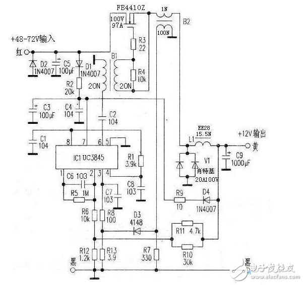 电动车72v转换器转12V如何接线