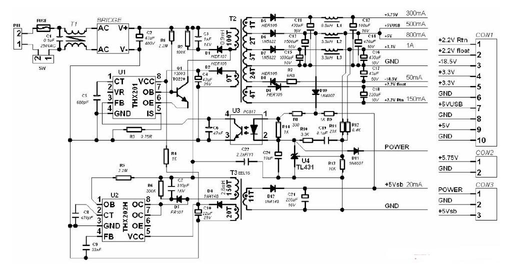 thx202h应用电路图大全（四款电源电路/开关电源适配器/控制型开关电源）